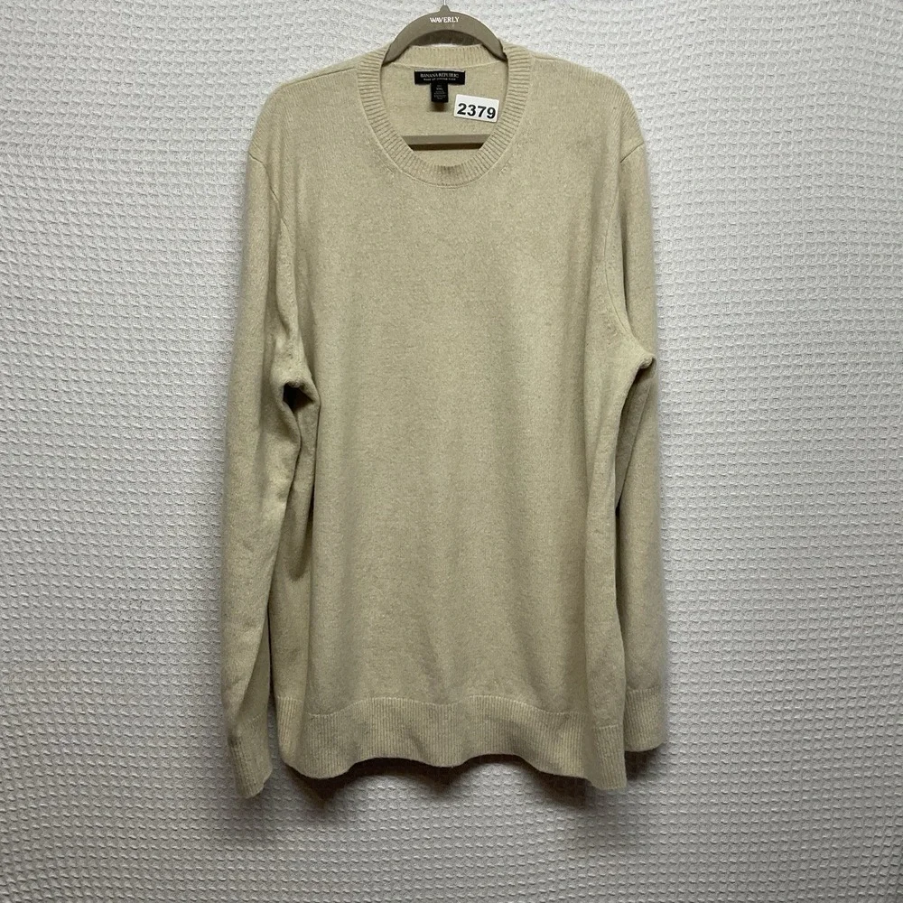 Banana Republic Men's 2XL Tall Cream 100% Merino Wool Crew Neck Pullover Sweater